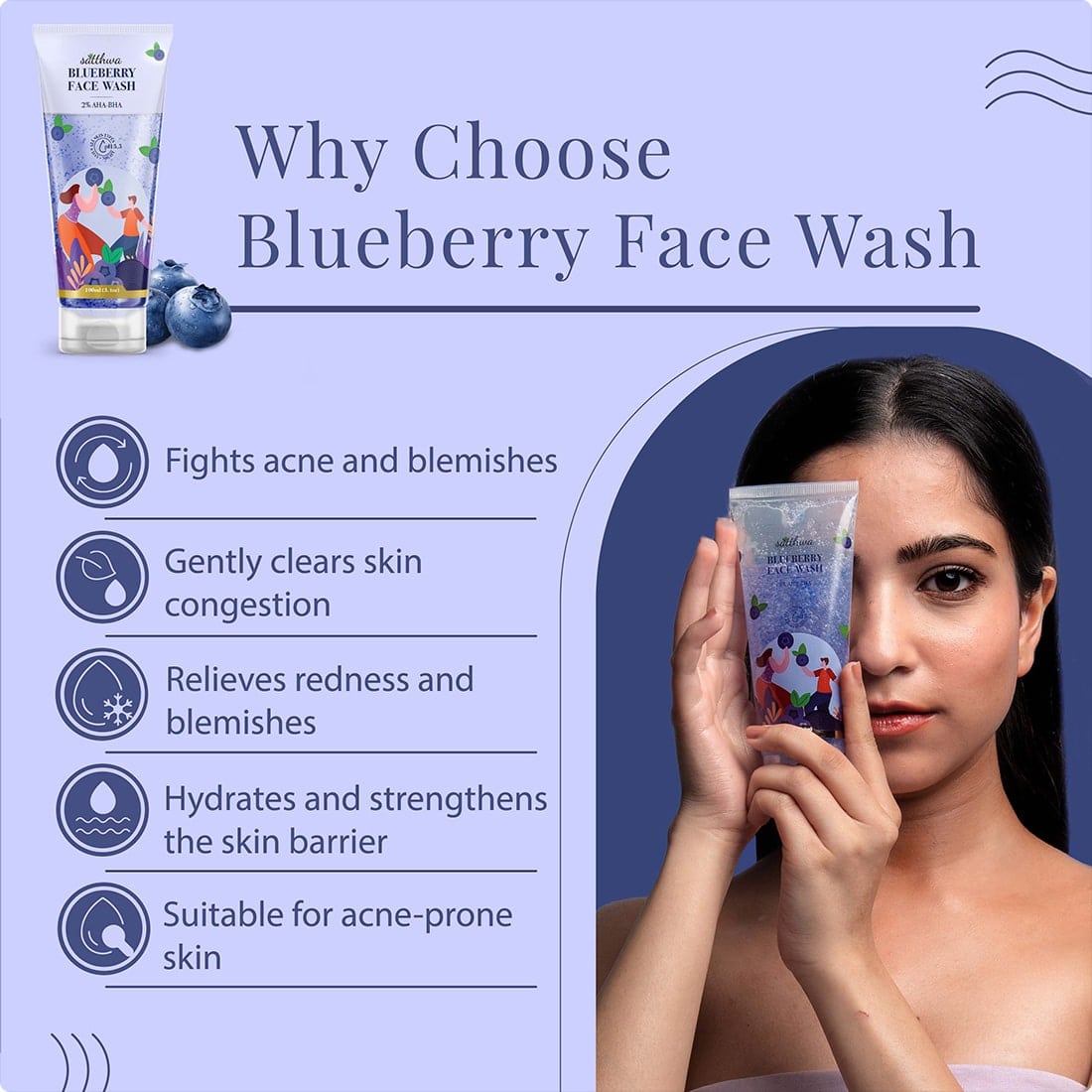 Satthwa Blueberry Face Wash with AHABHA & Niacinamide pH5.5 100ml