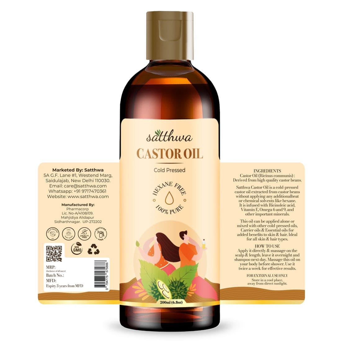 Satthwa Pure Cold Pressed Castor Oil For Skin Care & Hair Growth