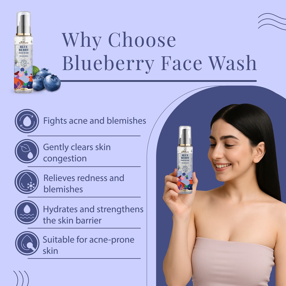 Satthwa Blueberry Face Wash with AHA-BHA & Niacinamide pH5.5 100ml