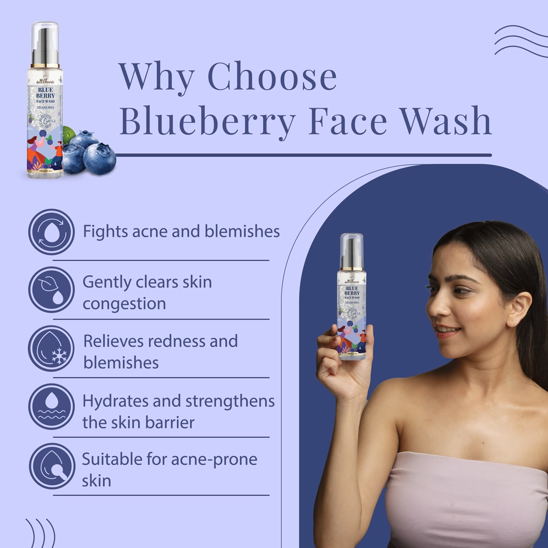Satthwa Blueberry Face Wash with AHA-BHA & Niacinamide pH5.5 100ml